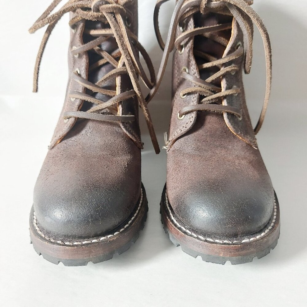 Frye Sabrina 6G Laceup Combat Boots 5.5 M Dark Brown Rugged Chunky Block Heels - Picture 7 of 13